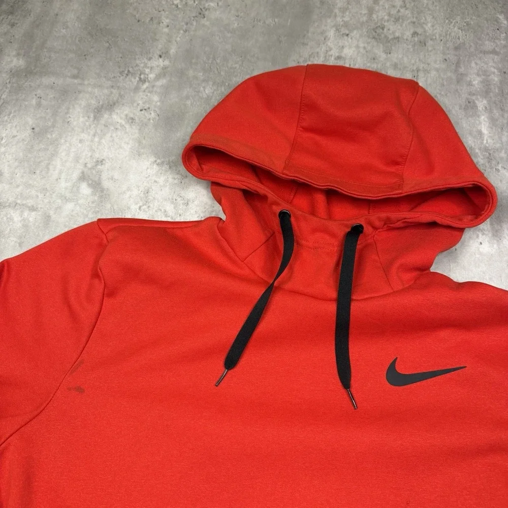 Nike Mens Dri-FIT Fleece Hoodie Red Raglan Sleeve Pullover Sweatshirt Large